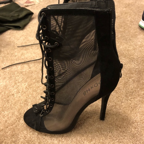 Black lace up 5 inch stiletto heels - Picture 2 of 3